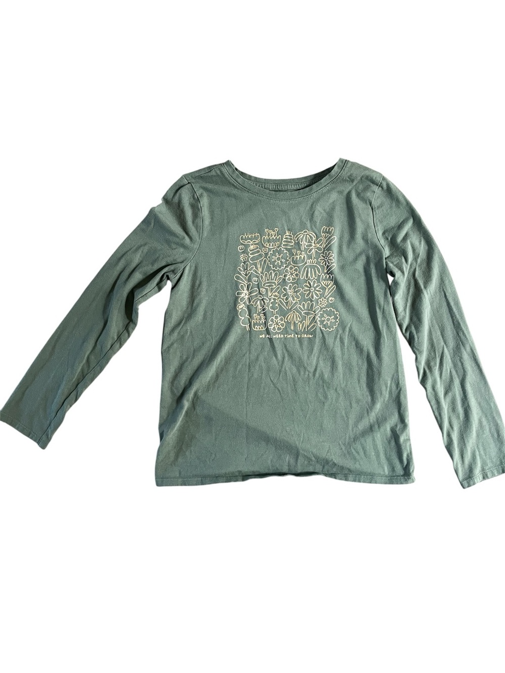 Cat & Jack Sage Green Long-Sleeve Tee with Gold Floral Print